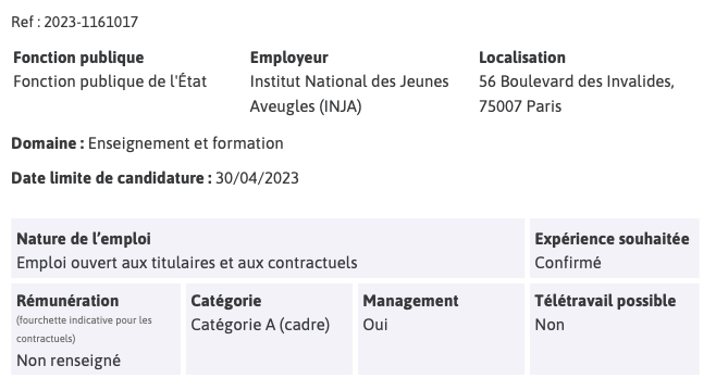 Directeur / directrice des
enseignements de l'Institut national
des jeunes aveugles