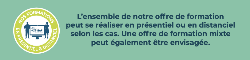 L’ensemble de notre offre de formation peut se réaliser en présentiel ou en distanciel selon les cas. Une offre de formation mixte peut également être envisagée.